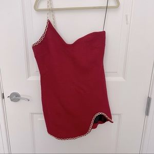 Zara red tweed holiday dress with crystal accents, size L, NWT